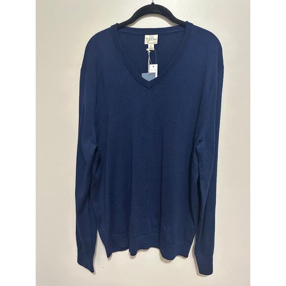 J.CREW Sweater Men Large Merino Wool V-Neck Pullover Navy Blue NWT - Picture 1 of 8